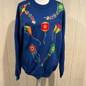 JERZEES Vintage Decorated Sweatshirt Painted beading Faux gems Size large NWT